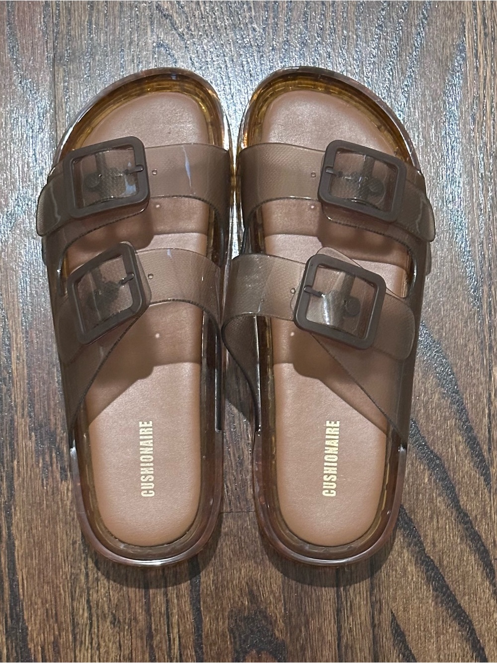 Cushionaire Women's Brown Double-Buckle Slide Sandals